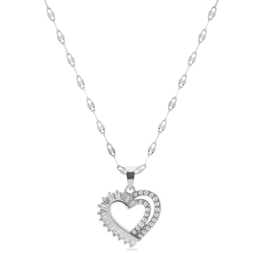 Kadın 316L Paslanmaz Çelik Zirkon Taşlı Kalp Kolye