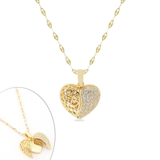 Kadın Paslanmaz Zirkon Taşlı Açılır Kapanır Melek Kanadı Kalp Kolye