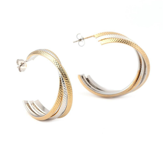 Premium Üç Sıra Sarmal Burgu Küpe