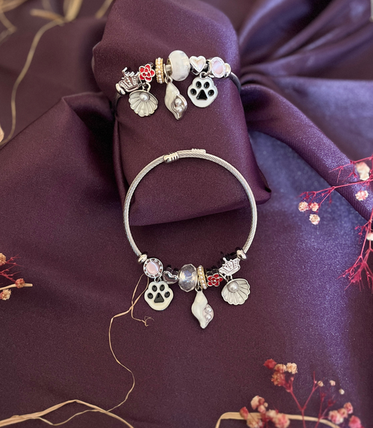 İstiridye Kelebek ve Kuğu Pati Figürlü Çelik Pandora Charm Bileklik